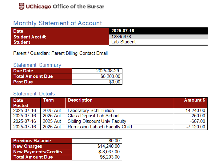 Lab School direct deduction example